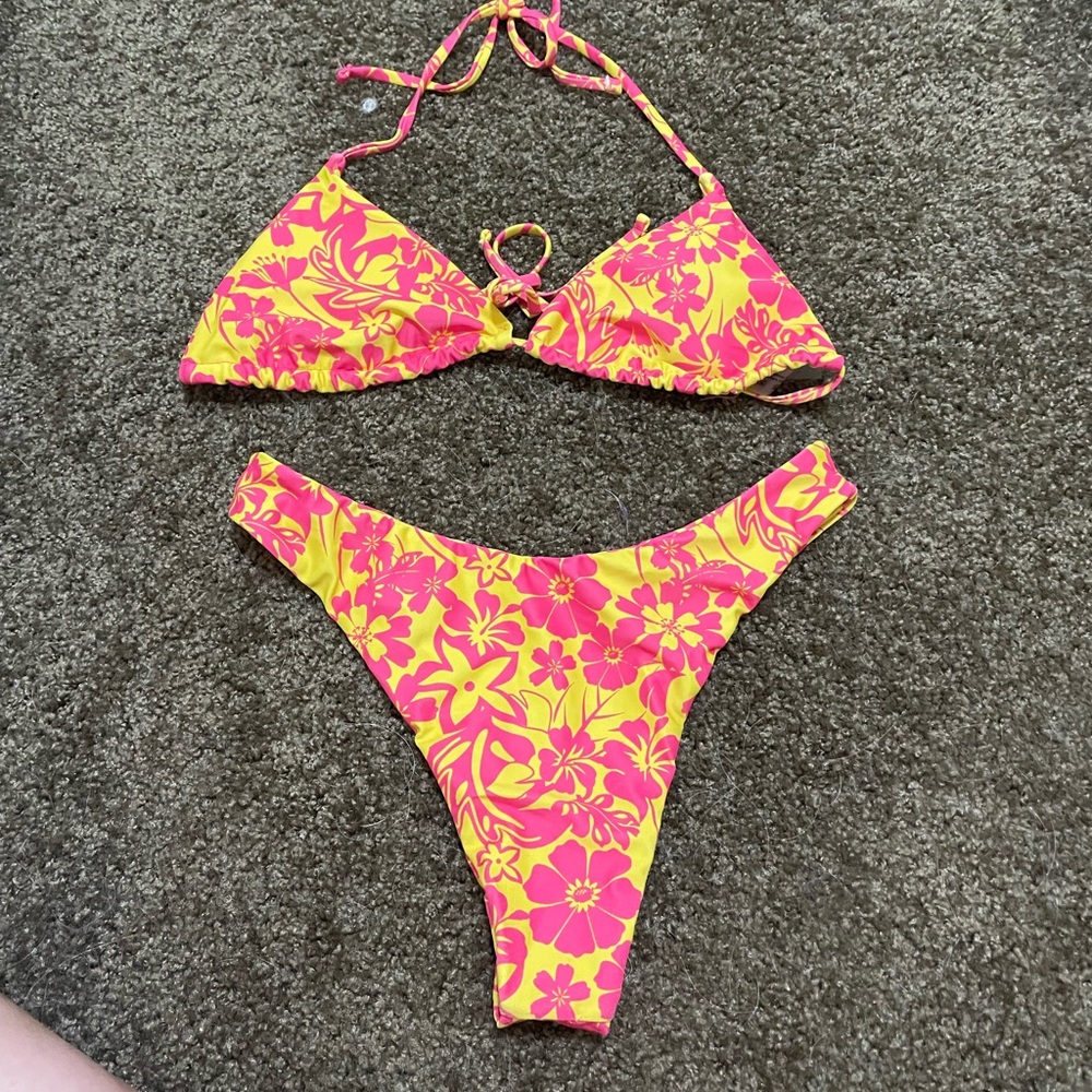 Floral Bikini Set in Pink and Yellow